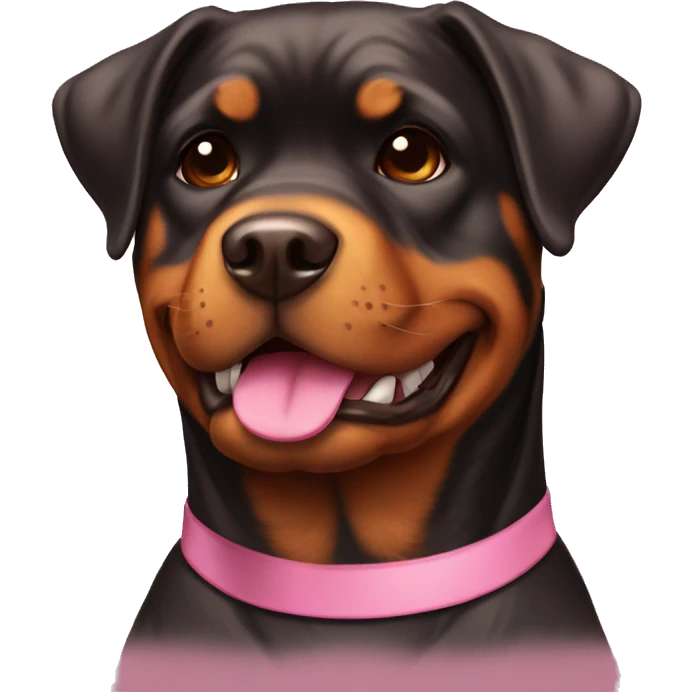 Brown and white rottweiler with pink bow smiling emoji