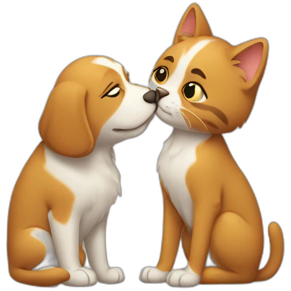 A cat kissing a dog emoji
