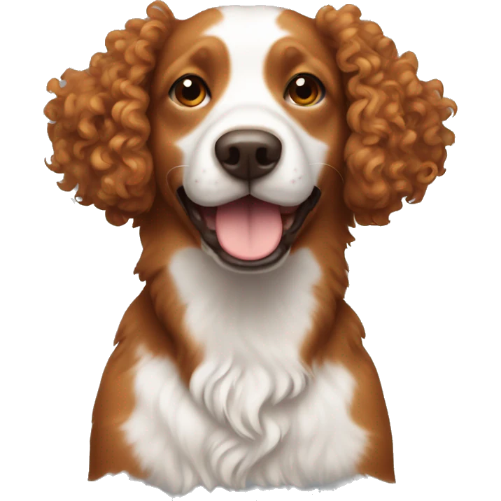 Curly brown dog with orange ball emoji