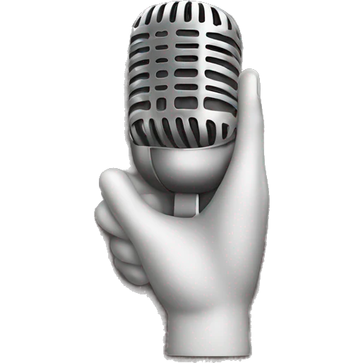 open hand, underneath a microphone emoji