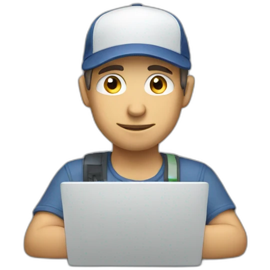 White man, man wearing a cap ,using laptop emoji