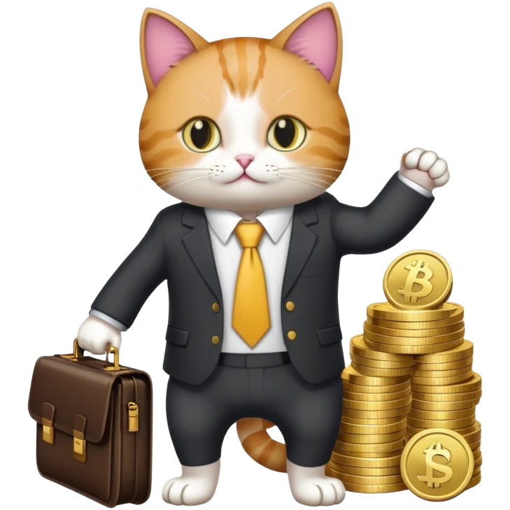 Cat making profits with memecoins emoji