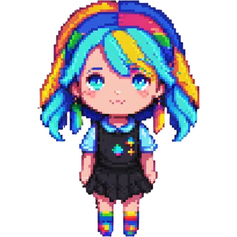 pixel art of a simple and colorful girl emoji