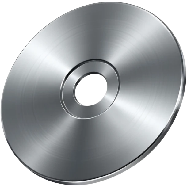 metallic disc emoji, brushed chrome surface, clean geometry, futuristic minimal 3D style, isolated on white emoji