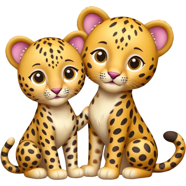 Isolated, detaile illustration of the most incredibly adorable baby leopard with his baby sister
figurine imaginable, toy style. emoji