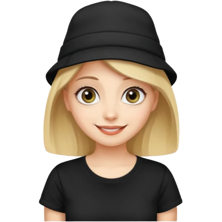 나는 여자이고 눈이 큰 편이고 MBTI는 ENTP야.  모자를 즐겨 써. 검정색 티셔츠를 입혀줘. 성격은 웃기고발랄하게 표현됐으면좋겠어. emoji