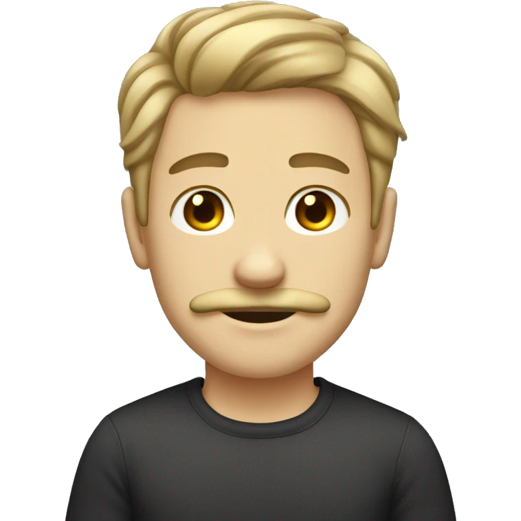 dark blonde boy, mustache, chin hair, middle part,  emoji