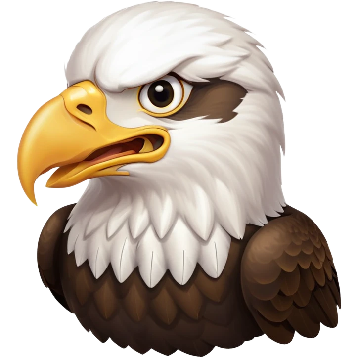 bald eagle with open beak from front view, white head, yellow beak emoji