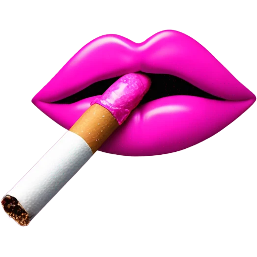 Neon pink lips are blowing smoke, and a cigarette is in her mouth emoji