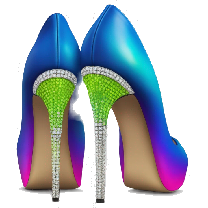 Realistic isolated top view of a pair of cobalt blue,lime green and hot pink ombre peep toe high heel shoes with diamonds on them. emoji