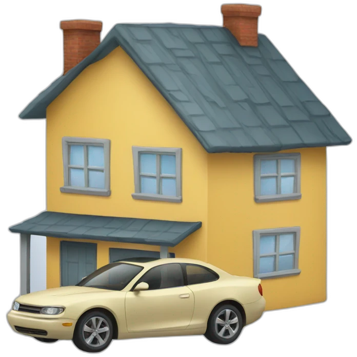 House with car wearing a hat emoji