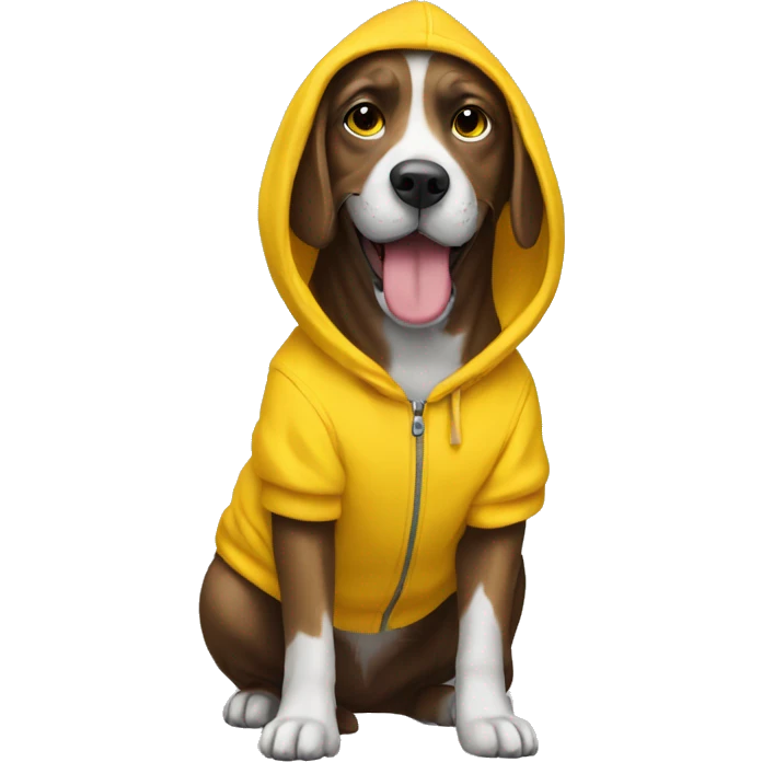 Dog wear yellow hoodie walk emoji