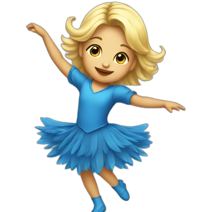 little blonde girl dancing in a blue bird costume emoji