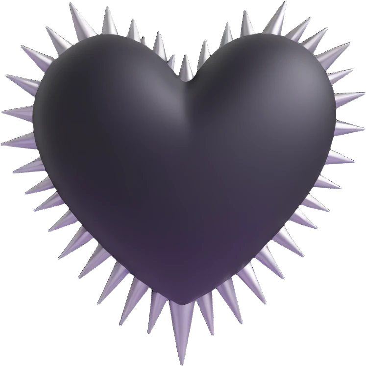 3D style black heart with metallic spikes, gothic vibe, dark and elegant emoji