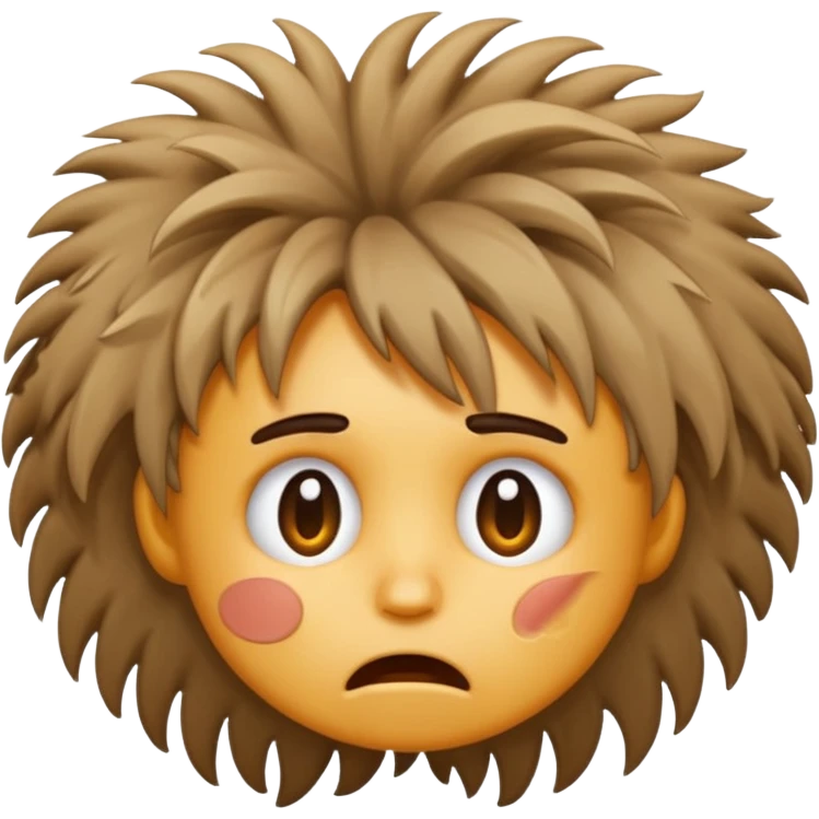 cartoon face with wild messy hair looking frustrated playful emoji style emoji