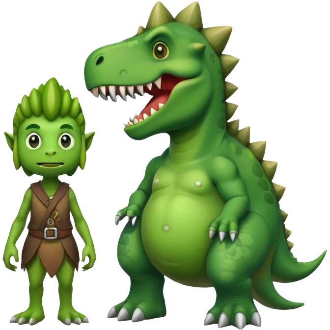 Dinosaur emoji standing next to a troll emoji