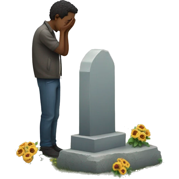 a man standing at the grave of his friend and thinking about a gift emoji
