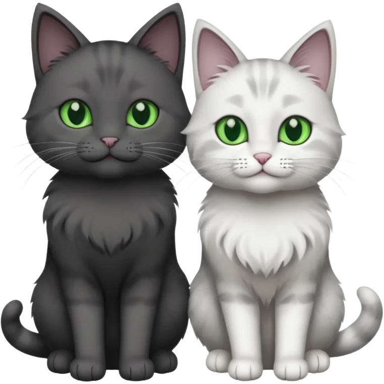 2 different coloured grey cats including one dark grey and white cat and one completely solid dark grey cat with green eyes and only white paws emoji