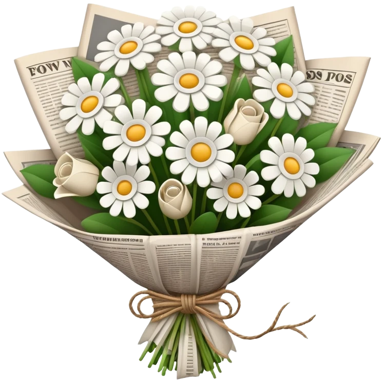 White Flower bouquet wrapped with a news paper  emoji