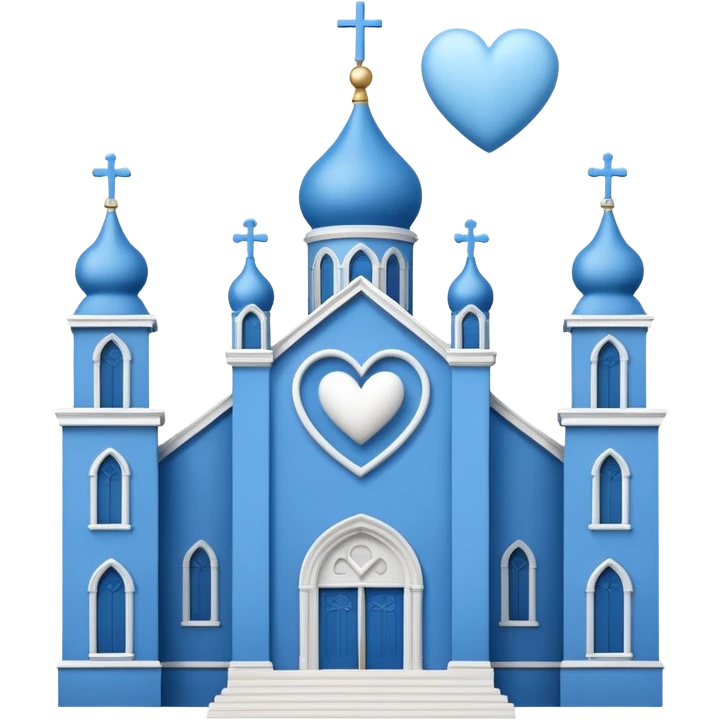blue church building with hearts emoji
