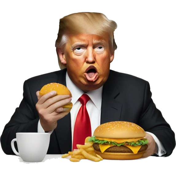 Donald trump eating McDonalds with Jesus emoji