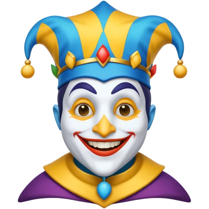 crazy colorful neutral penguin jolly joker, medieval, vintage, court jester, mac os icon, blue color emoji
