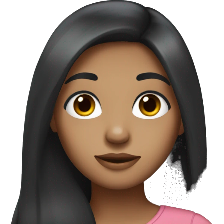 Girl with long black hair and medium skin tone with eyelashes emoji