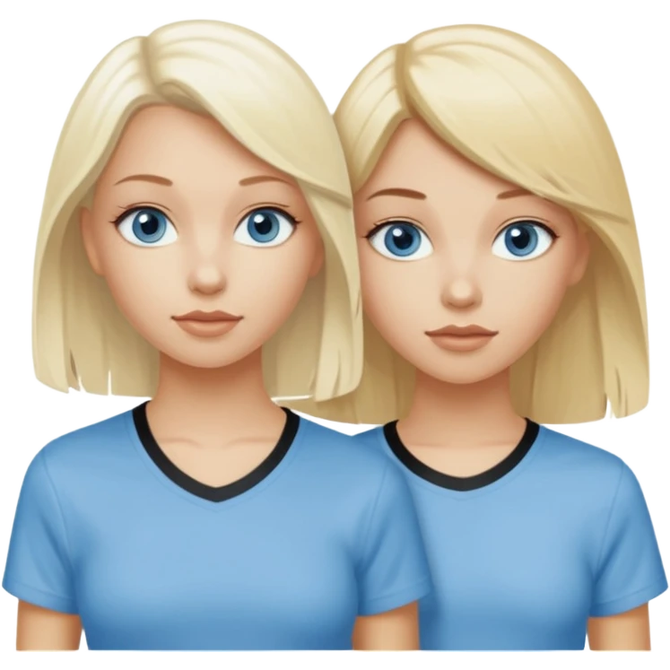 2 caucasian girls, one bleach blonde, then other a slightly darker shades of blonde. both grayish blue eyes. lighter blonde has a skater-y2k aesthetic and the dark blonde has a y2k-coquette aesthetic emoji