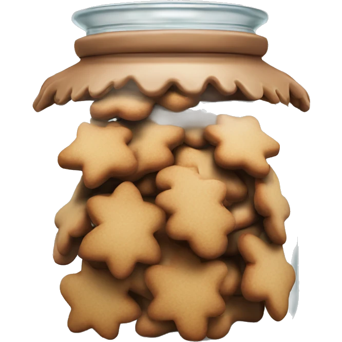 Realistic glass cookie jar with lid full of gingerbread cookies isolated.  emoji