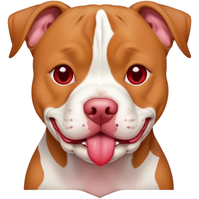 White and red pitbull/boxer dog with sweet eyes. Hearts around his head and tongue sticking out  emoji