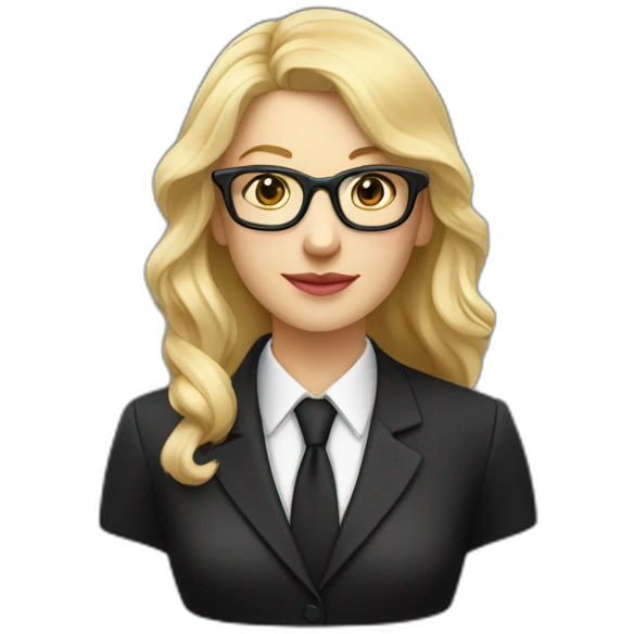 Professeur blonde en tailleur noir et lunettes emoji