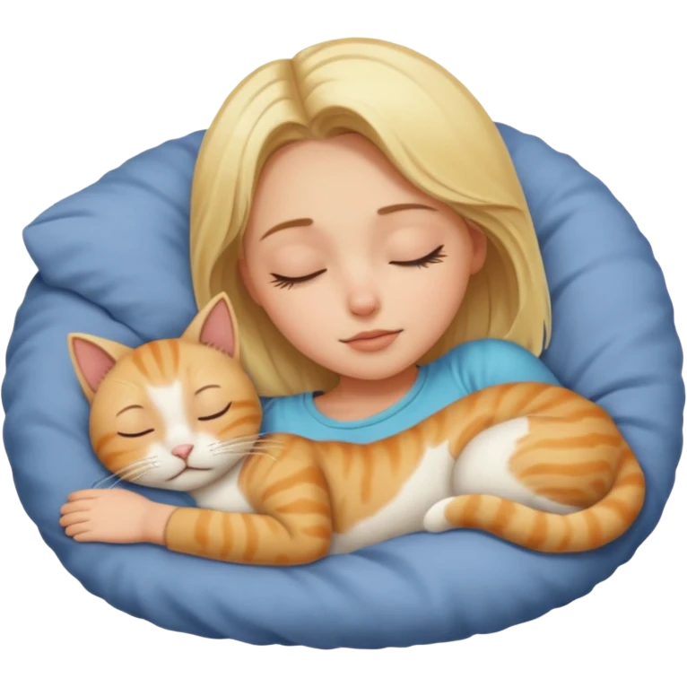 Blonde girl sleep with cat emoji