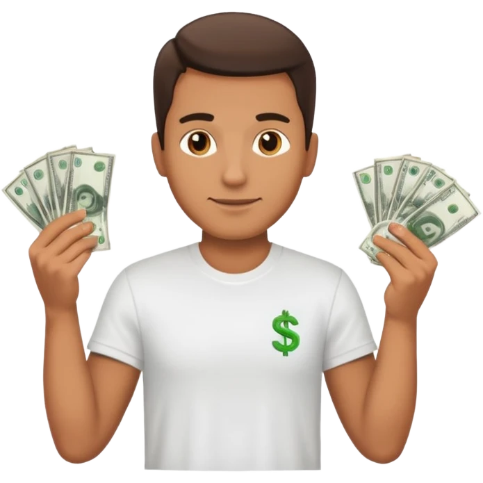 an American man with money in his hands wearing a T-shirt emoji