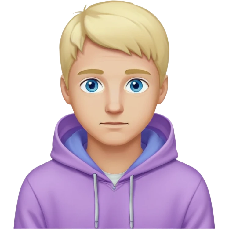 blonde man with blue eyes wearing a lilac hoodie emoji