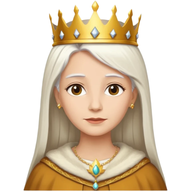 Queen with straight white hair – golden crown, brown robe emoji