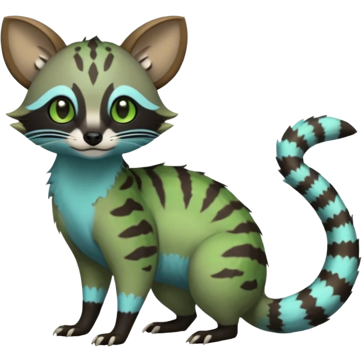 Rare realistic cool cute epic aesthetic colorful Amaura-Bayleaf-Civet-Genet-species-Fakemon-hybrid-creature, with markings, full body emoji