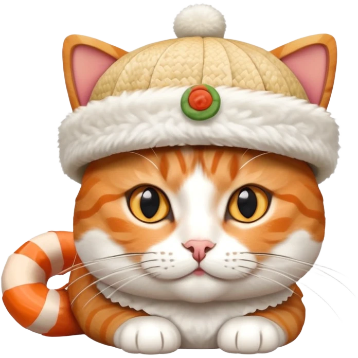 cat wearing a hat made out of sushi emoji