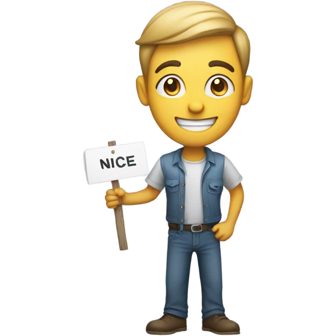 man holding sign that says nice emoji