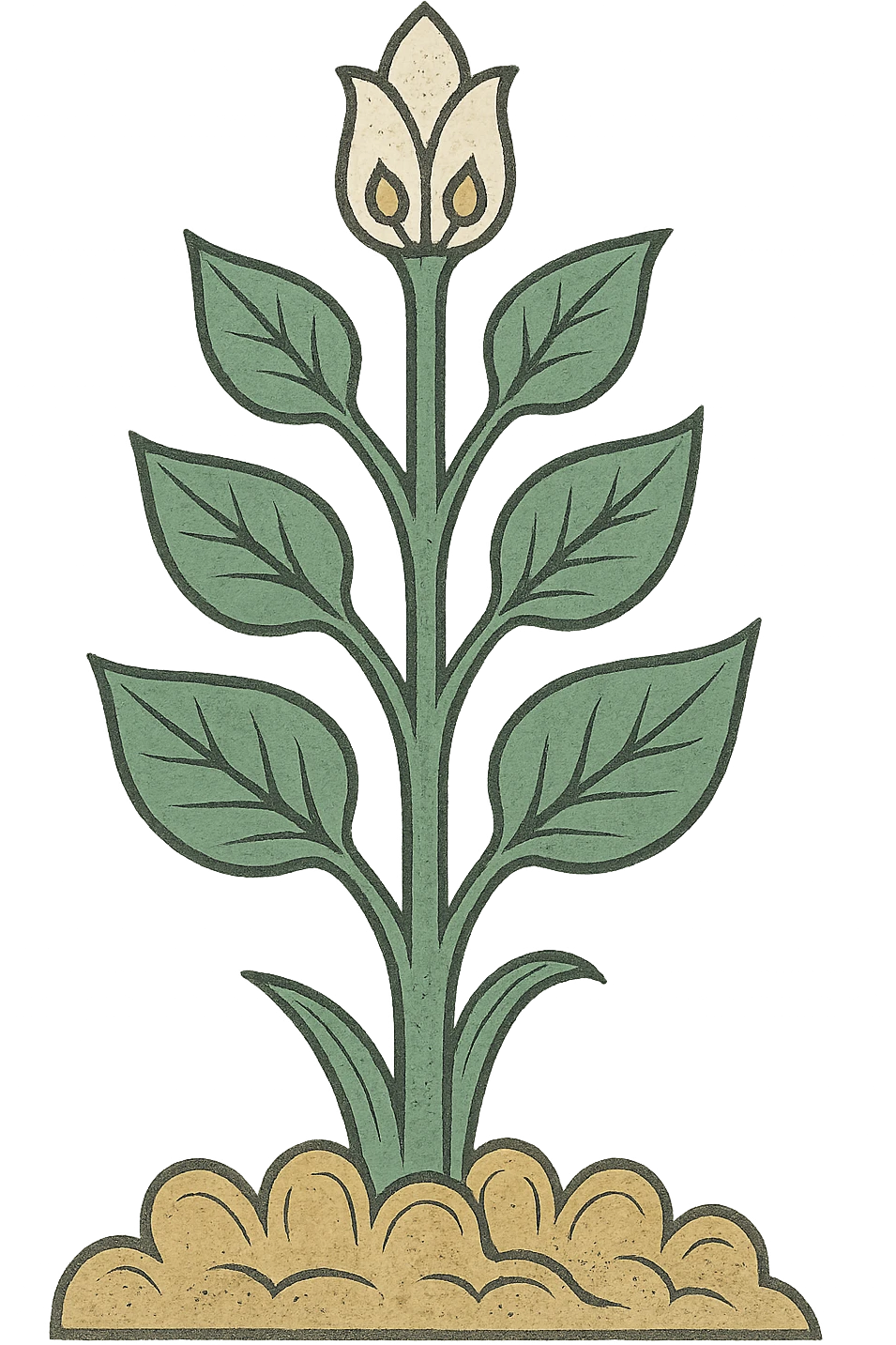 growing plant, classic look, green gold and white color scheme, elegant lines, decorative details, no background emoji