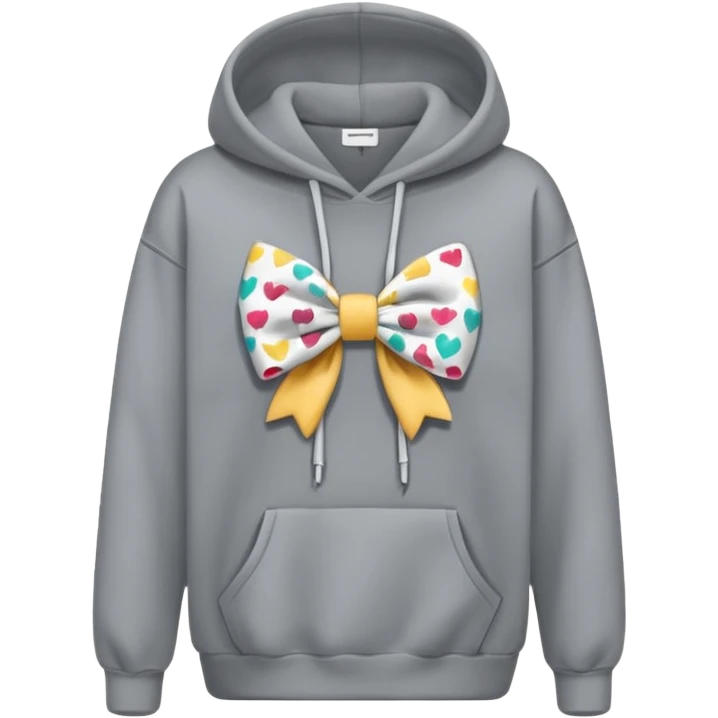 a gray oversized hoodie with a bow print on the chest emoji