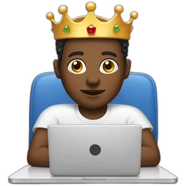 black man behind laptop wearing a crown emoji