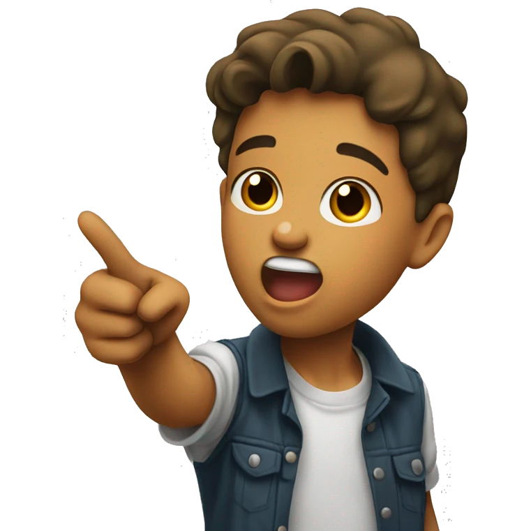 boy pointing wboy pointth open mouthng with close mouth emoji