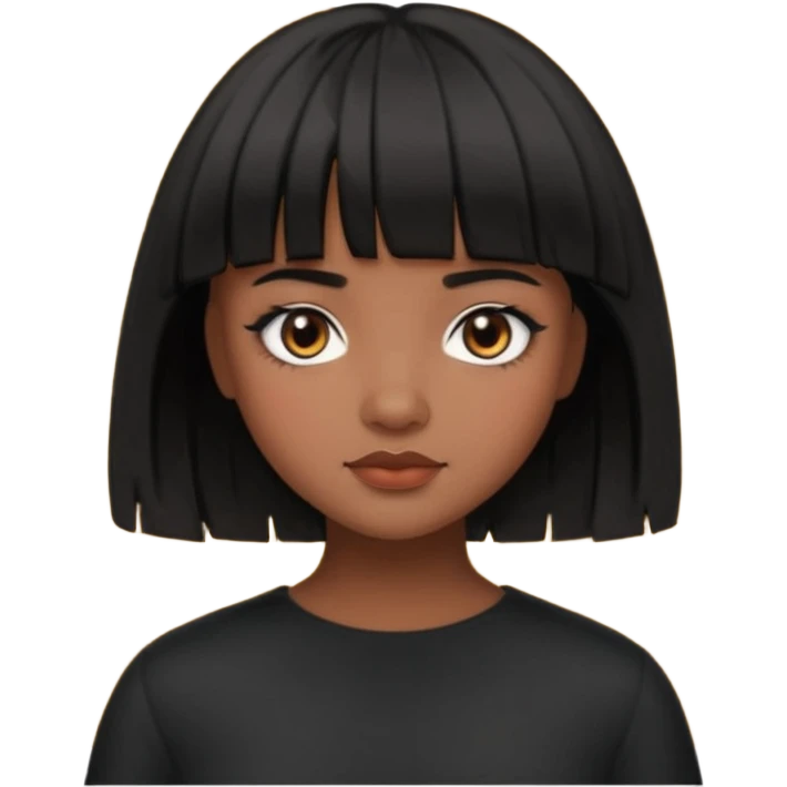 Girl that has a short black hime cut with curtain bangs, then dark brown eyes, and has a bit brown skin emoji