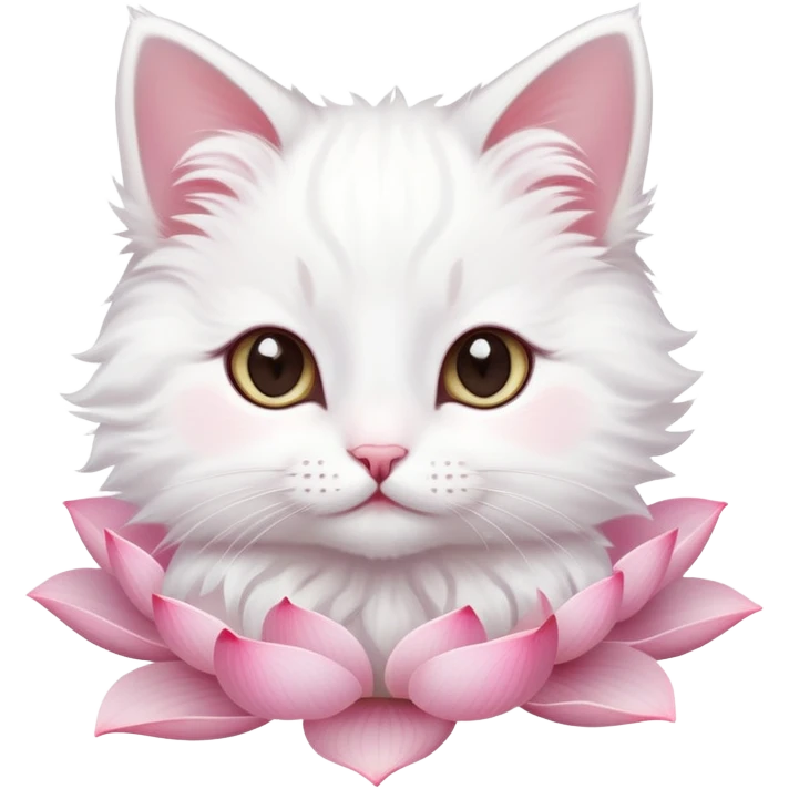 A cute  little  white cat and lotus emoji