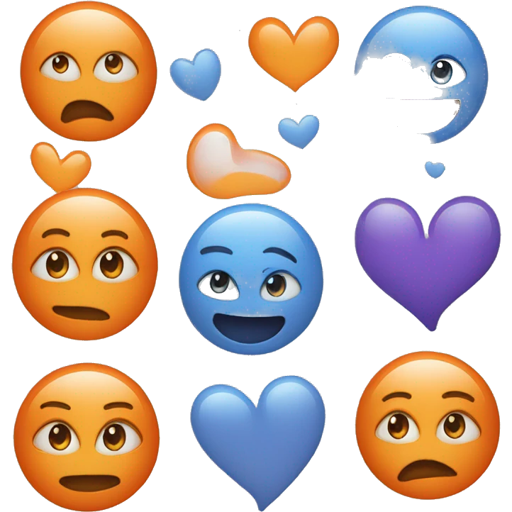 Coeur en bleu et orange sans les yeux  emoji