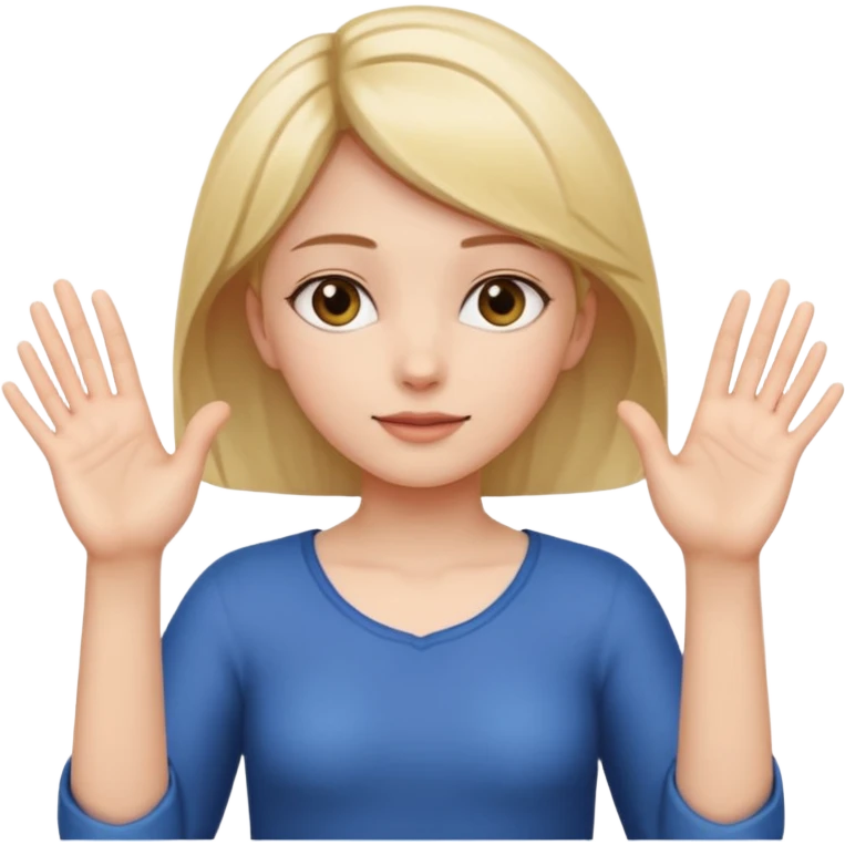 Girl with two hands in front out palms facing upwards and hands in front of her LOWER and her left hand slightly lower than her right hand and hands should face more towards the viewer emoji