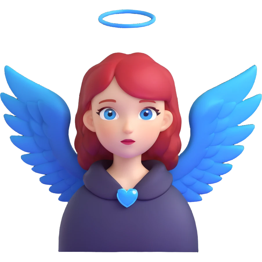 diabolical girl with wings, red hair, blue eyes, dark aura emoji