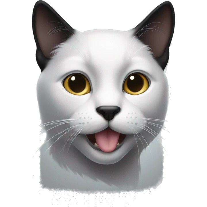 A black cat with a white spot on the left side of its nose, a white neck, and white paws. emoji