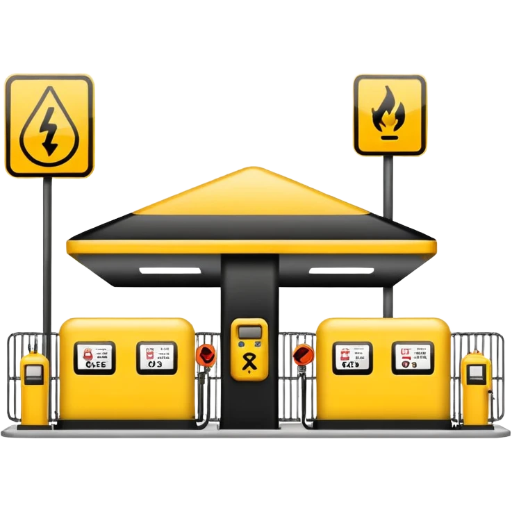 gas distribution station emoji style with a fenced area and warning signs emoji