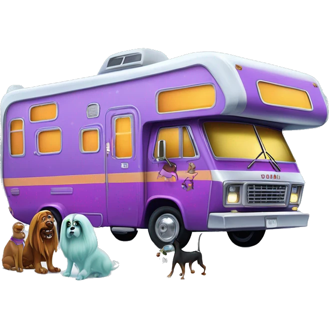 very expensive but haunted horror dream rv camper for Scooby Doo and the kids in the gang and Barbie while it’s cold and snowing hard outside  emoji